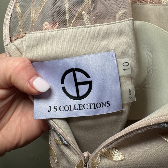 JS Collections Floral Embroidered Maxi Dress - Beige and Blue - Picture 7 of 8